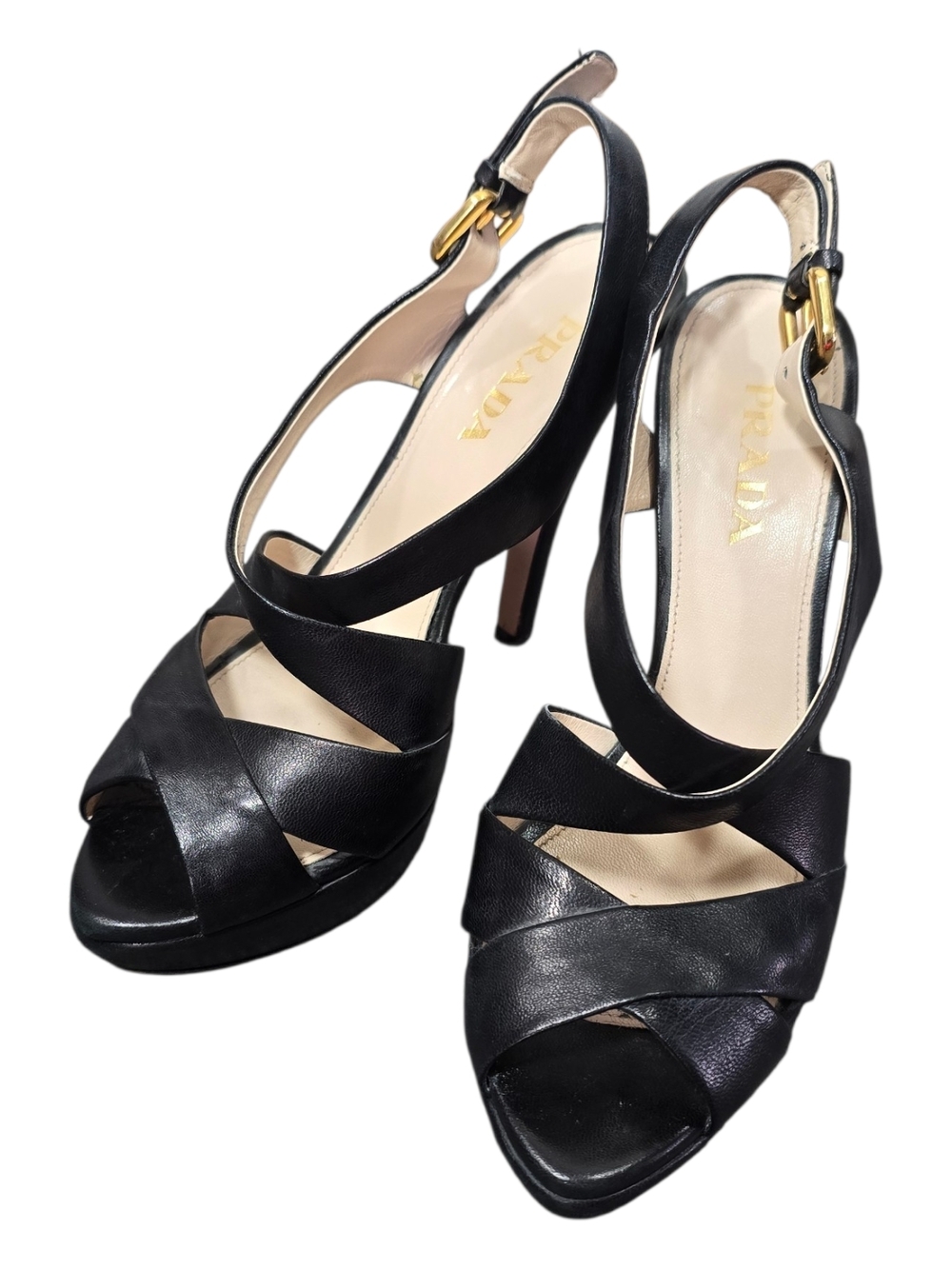 Prada Black Soft Leather Platform Slingback Heels - Picture 3 of 5